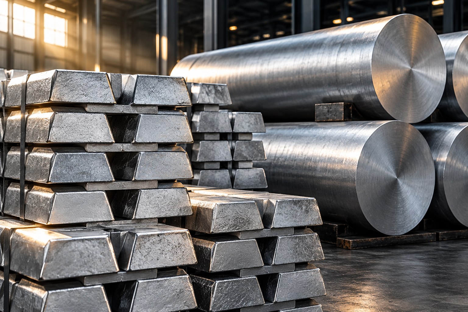 Silver aluminium ingots and cylindrical billets